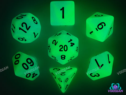 Bioluminescent Bay (Glow in the Dark) | Neon Green & Blue Swirls | Acrylic Dice Set (7)