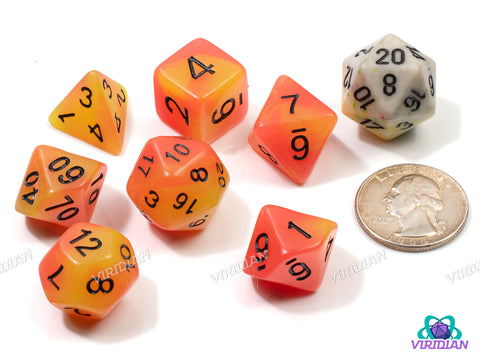 Sun Flare (Glow In The Dark) | Red-Orange & Green Swirls | Acrylic Dice Set (7)