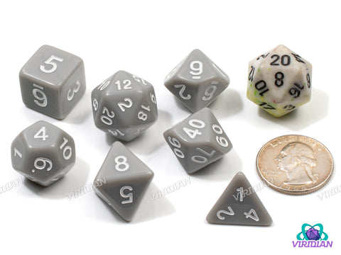 Classic Gray | Standard Opaque Light Concrete-Gray w White Ink | Acrylic Dice Set (7)