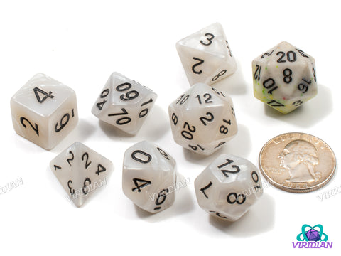 Classic Pearled | Pearled Silver-White Swirled, Black Ink | Acrylic Dice Set (7)