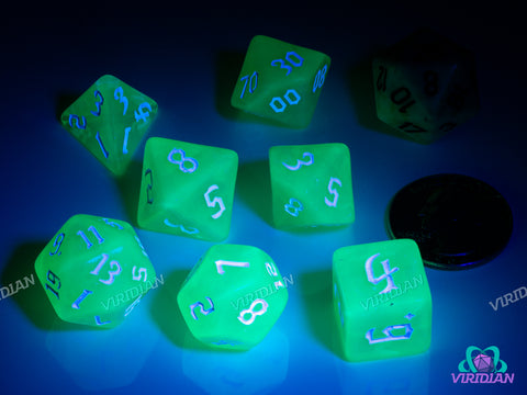 Extra Radiation | Neon Atomic Lime with Glittery Swirls | Acrylic Dice Set (7)