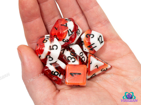 Peppermint Candycane | Dark Glittery Red & White Layers | Resin Dice Set (7)