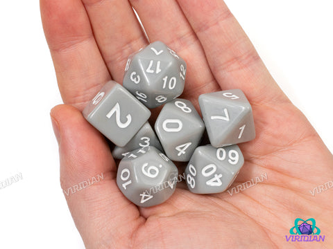 Classic Gray | Standard Opaque Light Concrete-Gray w White Ink | Acrylic Dice Set (7)