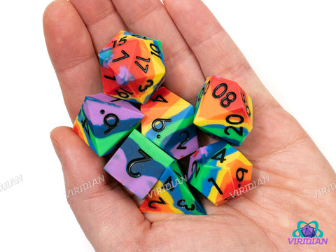 Rainbowforge (Silicone) | Layered Rainbow, Bouncy, Soft | Silicone Dice Set (7)