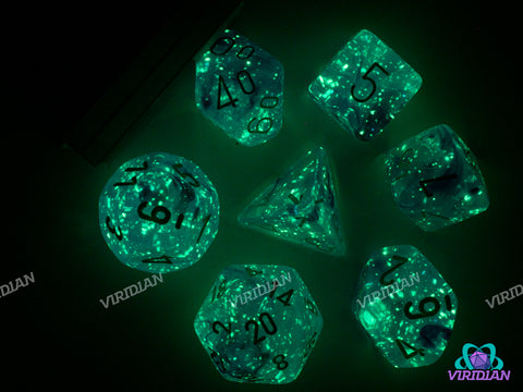Nebula Aura Luminary Polyhedral Set | Translucent Blue, Purple, Pink Swirls, White Ink | Acrylic Polyhedral Set (7) | Chessex