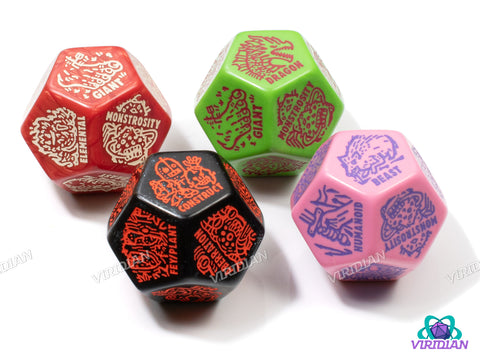 Monster Generator Die | D&D Random Encounter Creation Dice, Enemies/Monster/Creature Types, 30mm | Acrylic Giant D12 (1)