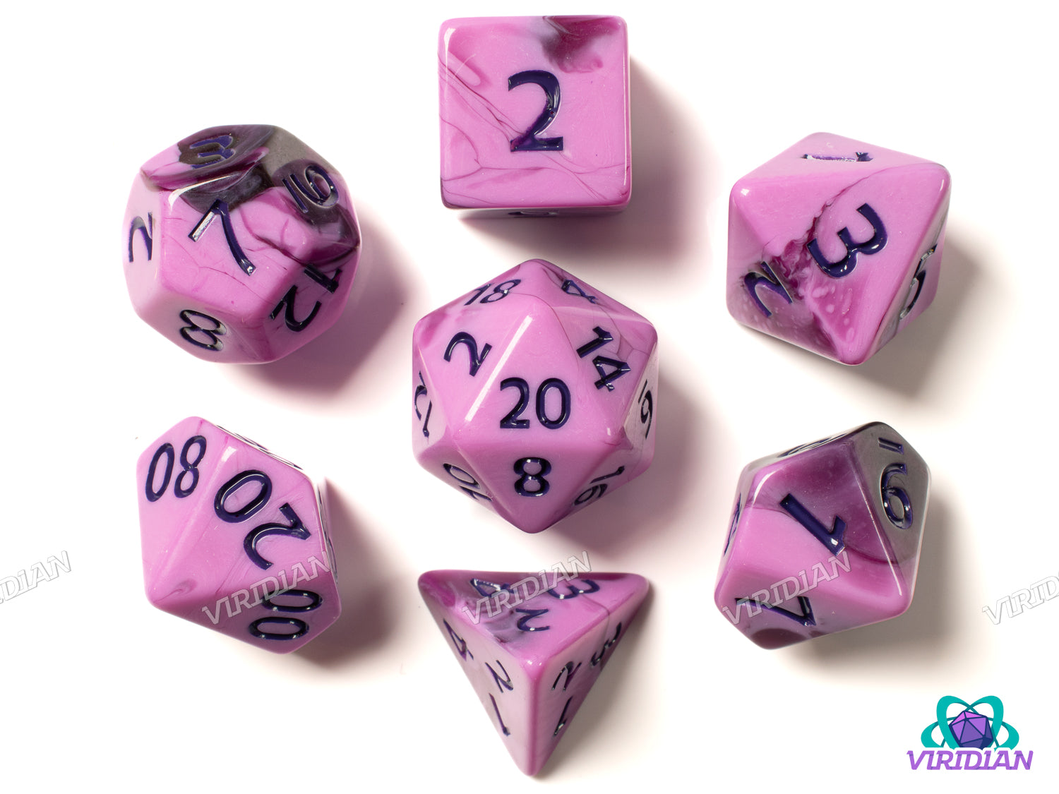 Mixed Berry | Violet and Lilac-Pink Swirls, Dark Purple Ink | Acrylic Dice Set (7)