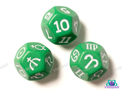 Astrology Dice (Signs, Planets, Numbers) Green