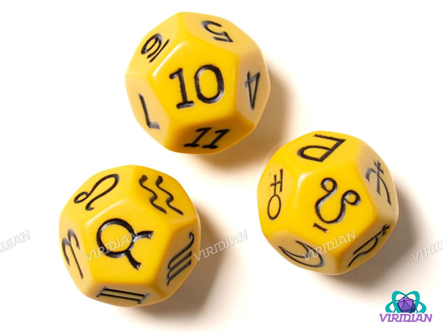 Astrology Dice (Signs, Planets, Numbers) Yellow
