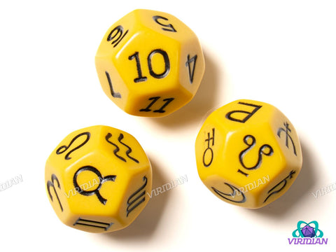 Astrology Dice (Signs, Planets, Numbers) Yellow