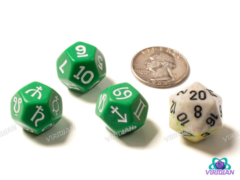 Astrology Dice (Signs, Planets, Numbers) Green