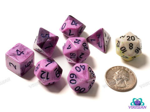 Mixed Berry | Violet and Lilac-Pink Swirls, Dark Purple Ink | Acrylic Dice Set (7)