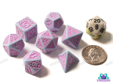 The Worst Dice Set | Light Blue and Pink, Tux's Favorite Set, Baroque Design, Awful, Joke Set | Acrylic Polyhedral Dice Set (7)