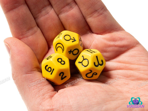 Astrology Dice (Signs, Planets, Numbers) Yellow