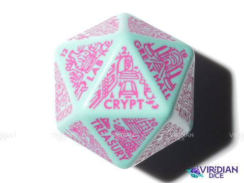 Dungeon: Room Generator Die | Create Room-Types for Castles/Hideouts/Caves/Locations, D&D Random Dice, From Ritual Chambers to Throne Rooms, Improv, 31mm | Acrylic Giant D20 (1)