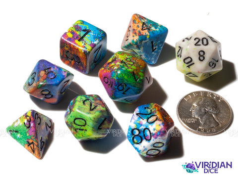 Graffiti Storm | Multicolor, Rainbow Painter Smock Splatter, Tie-Dye Pattern | Resin Dice Set (7)