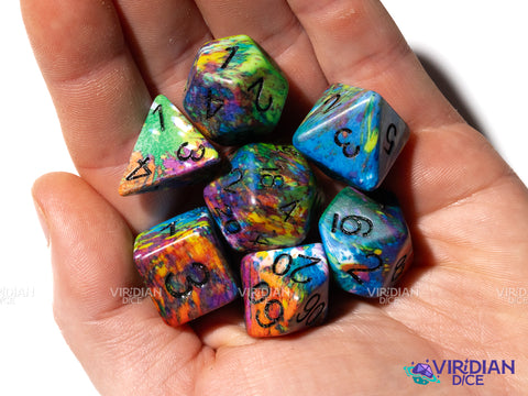 Graffiti Storm | Multicolor, Rainbow Painter Smock Splatter, Tie-Dye Pattern | Resin Dice Set (7)