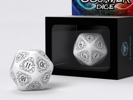 D20 Spin-Down Counter White & Black | Large D20 Die (1)