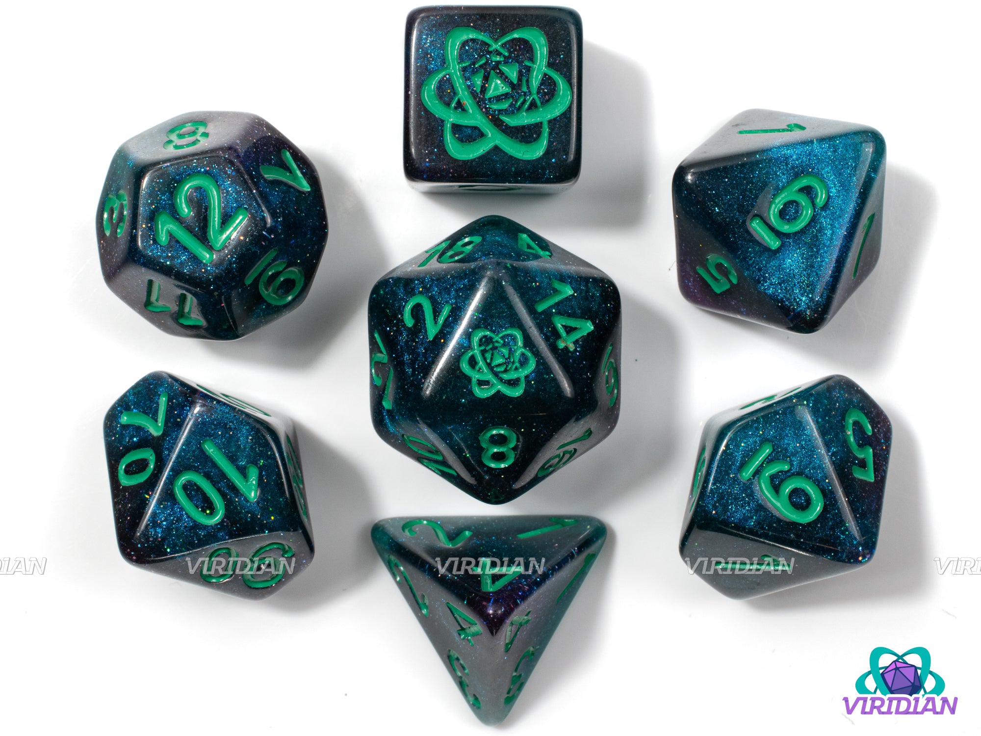 Atomic Comet | Viridian Logo Dice | Blue, Teal, Purple & Black