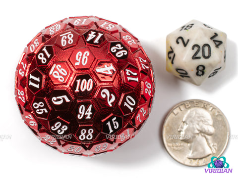 Red & White D100 | Metallic Red Giant Probability Percent D% | Metal Die (1)