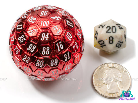 Red & White D100 | Metallic Red Giant Probability Percent D% | Metal Die (1)