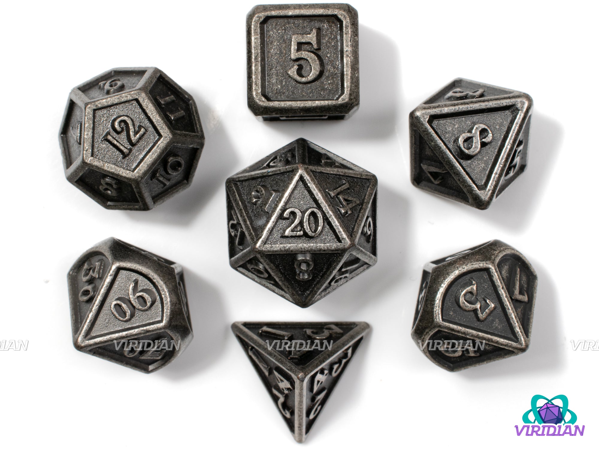 Hammered Armor | Silver & Matte Stylized Metal Dice Set (7) | Dungeons and Dragons (DnD)