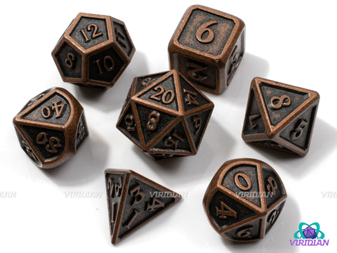 Bracers of Defense | Copper & Matte Stylized Metal Dice Set (7) | Dungeons and Dragons (DnD)