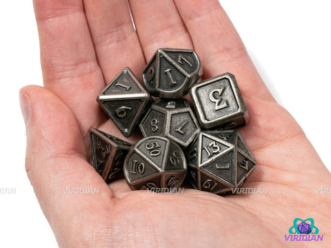 Hammered Armor | Silver & Matte Stylized Metal Dice Set (7) | Dungeons and Dragons (DnD)