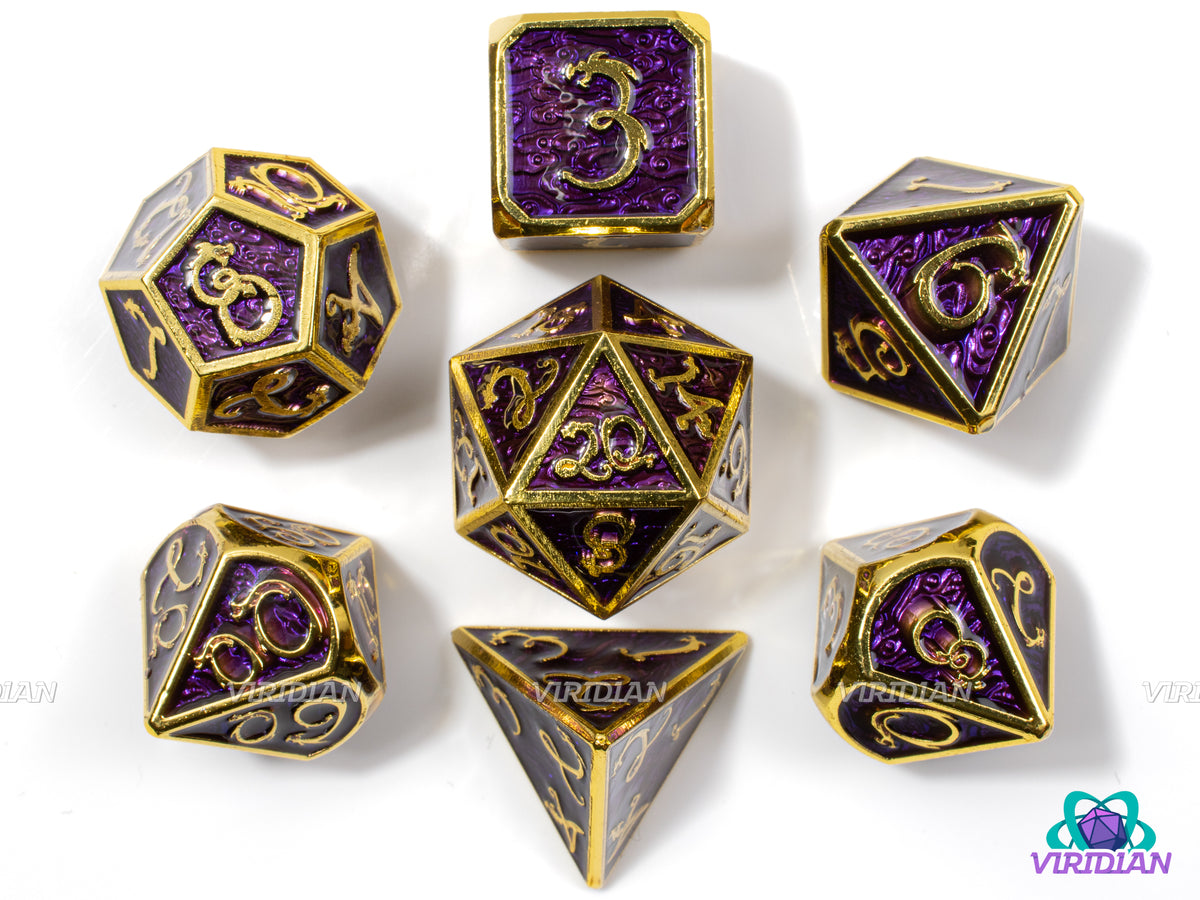 Deep Dragon | Purple Textured Enamel with Gold | Metal Dice Set (7 ...