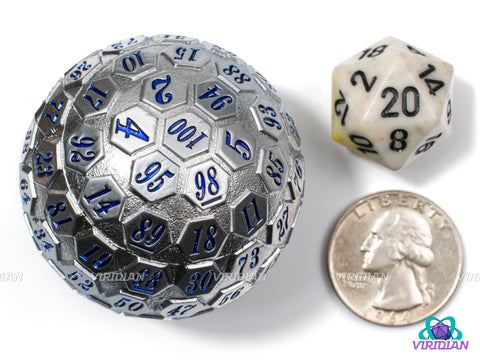 Gray & Blue D100 | Giant Metal Die (1) | Dungeons and Dragons (DnD) | Tabletop RPG Gaming
