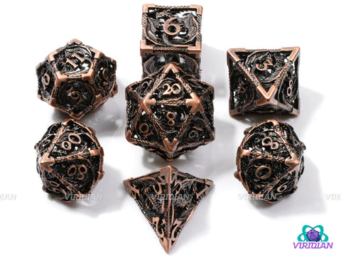 Copper Hollow Dragon | Light Brown-Bronze, Light-Weight | Oversized Metal Dice Set (7)