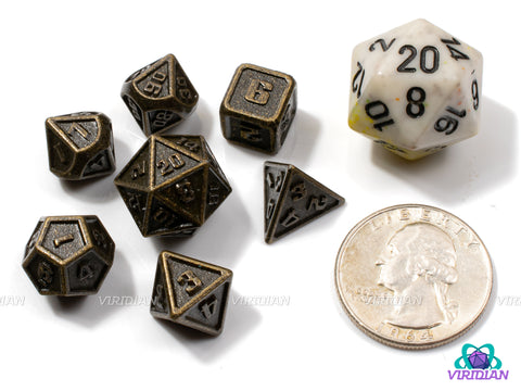 Mini Plated Gold (Distressed) | Ancient/Aged Tarnished Gold w Brown | Metal Dice Set (7)