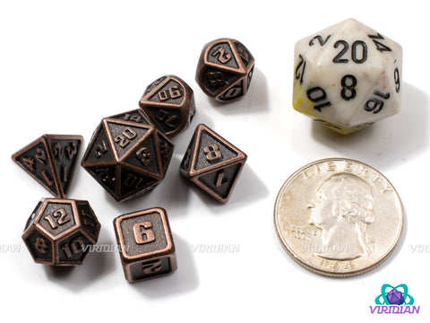 Mini Plated Copper | Tiny, Bright Copper Accents w Dark Brown | Metal Dice Set (7)