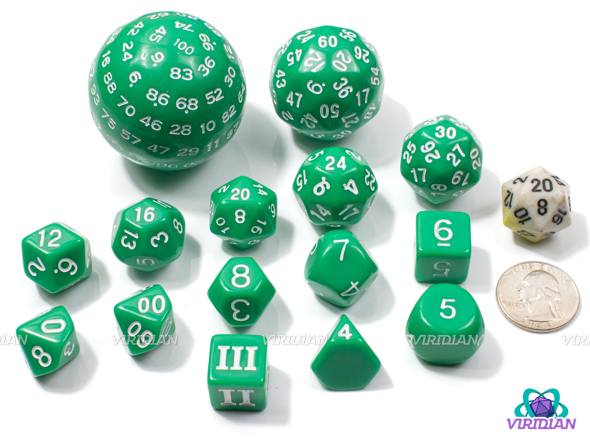 Green & White Unusual Set (15) | Strange, Weird Dice, Opaque