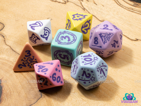My Very First Set (Little Berry) | Fairytale Inspired Pastels, Rainbow/Multi-Color, Q Workshop, Kids | Acrylic Dice Set (7)