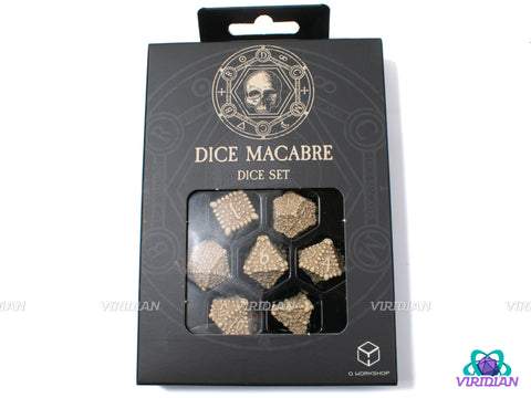 Dice Macabre | Cream, Crypt Skeleton Skull Catacomb, Death-Themed, Q Workshop | Acrylic Dice Set (7)