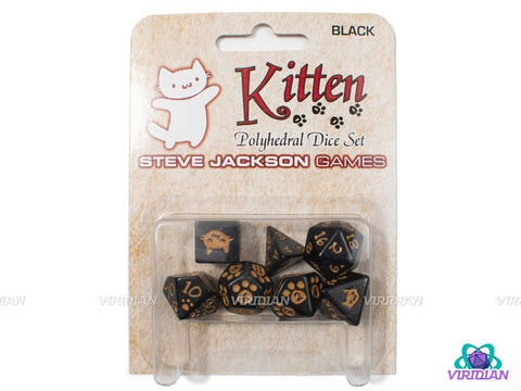 Kitten! (Black) | Black Pearled, Brown Inked, Pawprint and Cute Cat Face, Meow | Acrylic Dice Set (7)