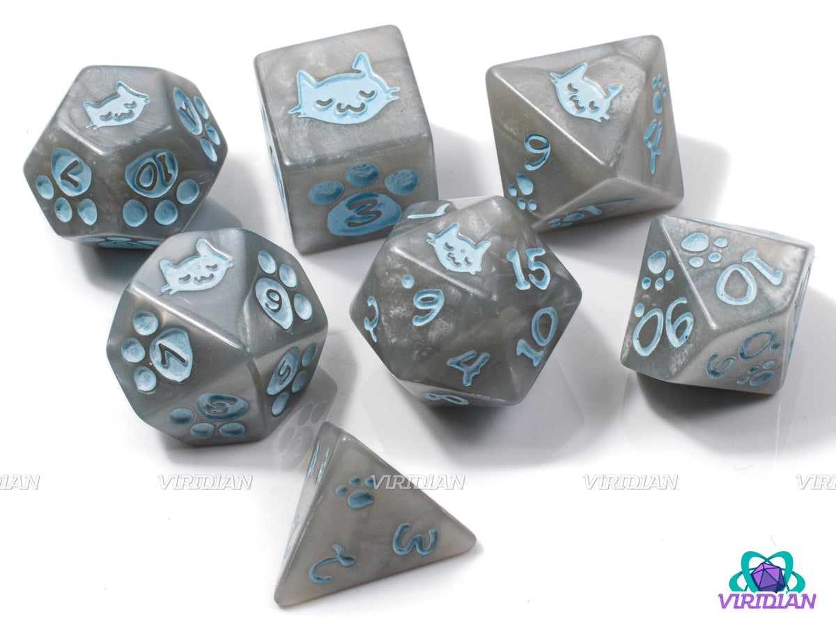 Kitten Polyhedral Dice Set - Schattige Katthema Dobbelstenen Voor DND, RPG En Tafelspellen (grijs)
