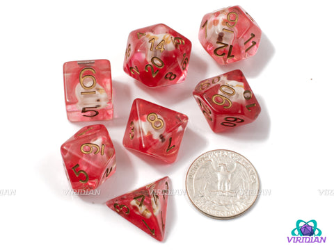 Bloodied | Skull Inside with Red Ink Resin Dice Set (7) | Dungeons and Dragons (DnD)