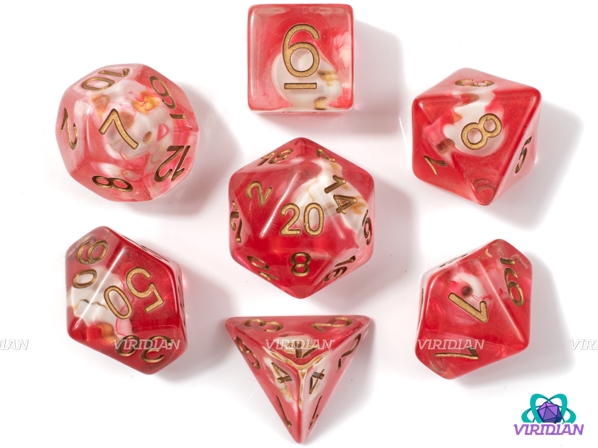Bloodied | Skull Inside with Red Ink Resin Dice Set (7) | Dungeons and Dragons (DnD)