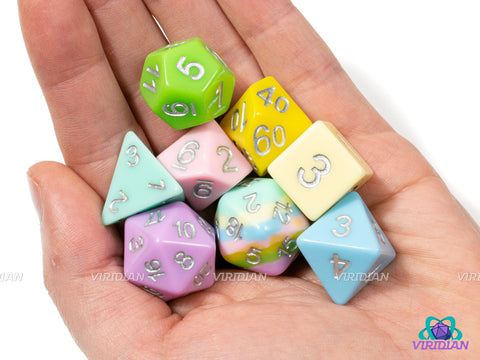 Pastel Pallete | Multicolored Pastel (Pink, Yellow, Purple, Blue, Green), Extra Layered D20 | Resin Dice Set (8)