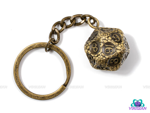 Stone Golem D20 Keychain | Bronze, Stone Boulder Design | Metal D20 Dice Jewelry (1)