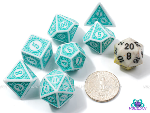 Turquoise Fizz  | Roaring 20s: Stylized Bright Teal & White | Acrylic Dice Set (7)