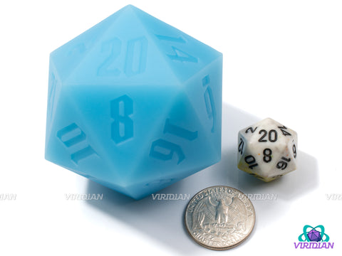 Blue Razzberry (Silicone) | Glow In The Dark, Bright Neon Blue, 55mm Rubber Silicone, Bouncy | Giant D20 Die (1)