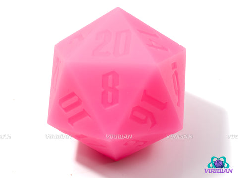 Hot Pink Havoc (Silicone) | Glow In The Dark Bright Neon Pink, 55mm Rubber Silicone, Bouncy | Giant D20 Die (1)