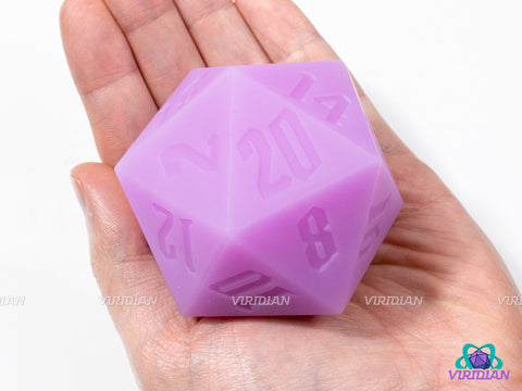 Electric Grape (Silicone) | Glow In The Dark Neon Purple, 55mm Rubber Silicone, Bouncy | Giant D20 Die (1)