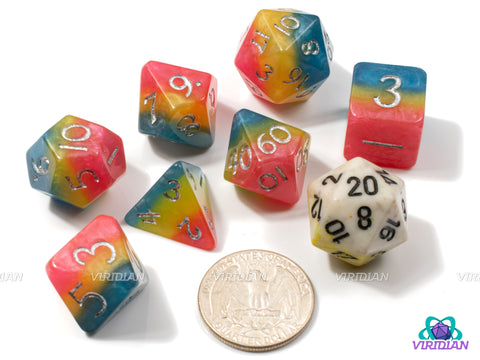 Shimmery Pansexual Pride | Layered Pink, Yellow, Cyan, Pansexual Flag, Cut Corners, Ace LGBTQ+ Themed | Resin Dice Set (7)