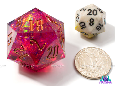 Magenta Glam (D20) | Sharp Edged, Translucent Bright Pink-Red, Gold Holographic Film, 33mm | Large Resin Die (1)