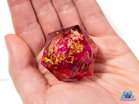 Magenta Glam (D20) | Sharp Edged, Translucent Bright Pink-Red, Gold Holographic Film, 33mm | Large Resin Die (1)