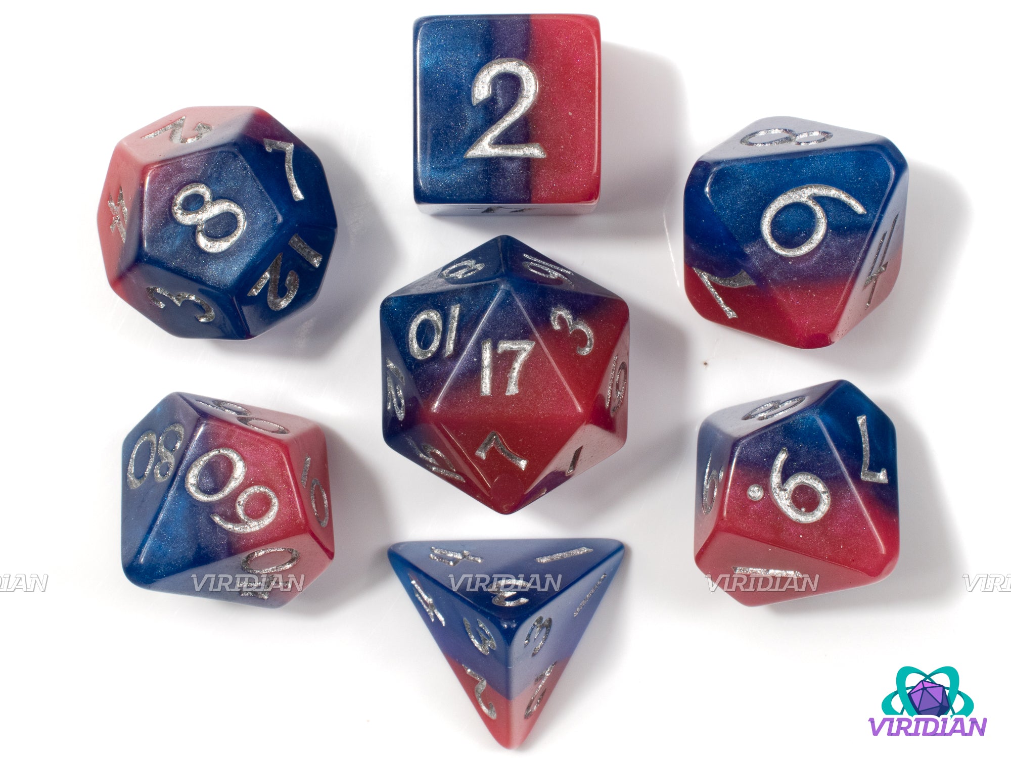 Shimmery Bisexual Pride | Layered Pink, Blue, Purple, Bi Flag, Cut Corners, Ace LGBTQ+ Themed | Resin Dice Set (7)
